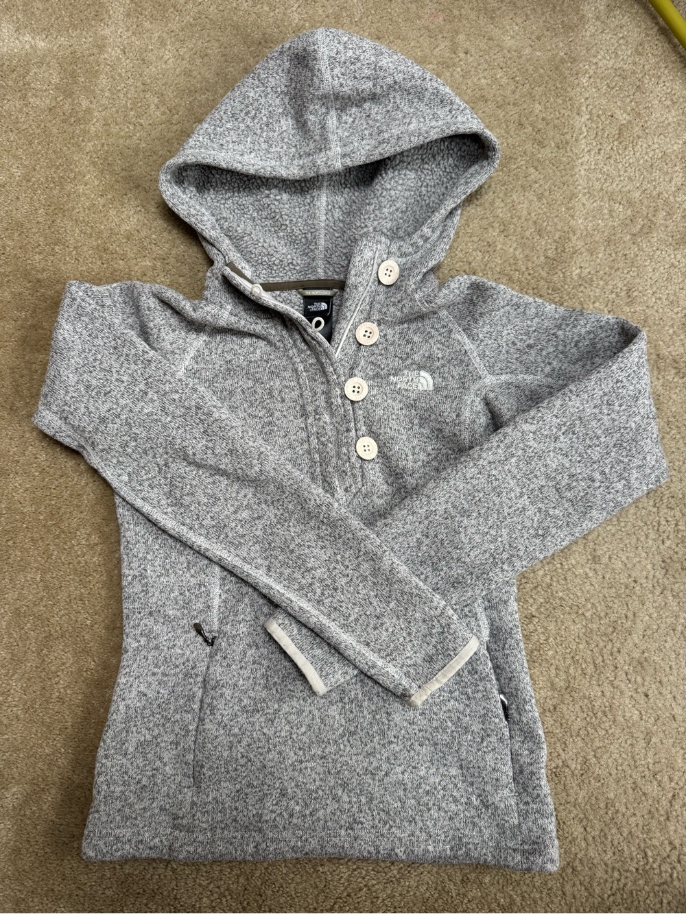 The North Face Women's Sz XS Heather Gray Hooded Button/1/4 Zip Pullover Hoodie